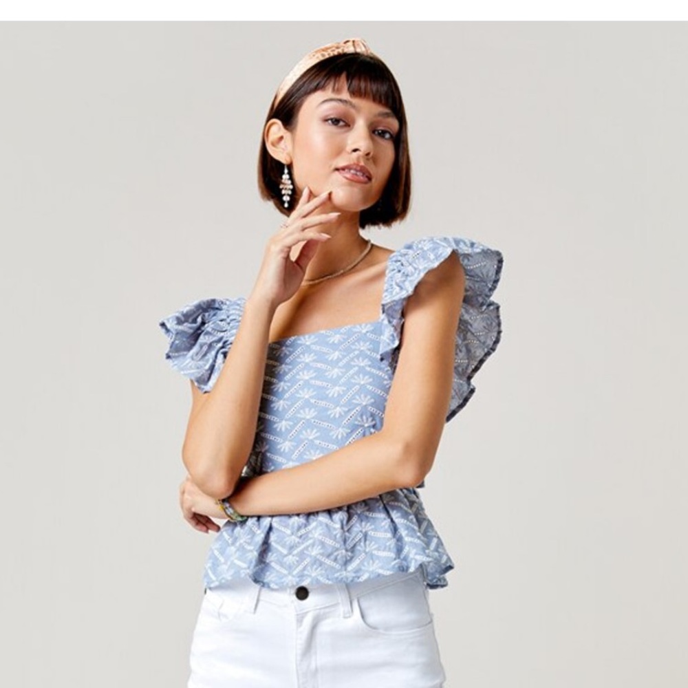 Mariana eyelet ruffle sleeve blouse